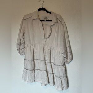Anthropologie Maeve  Bettina Linen Blend Tiered Shirt Dress White SP
